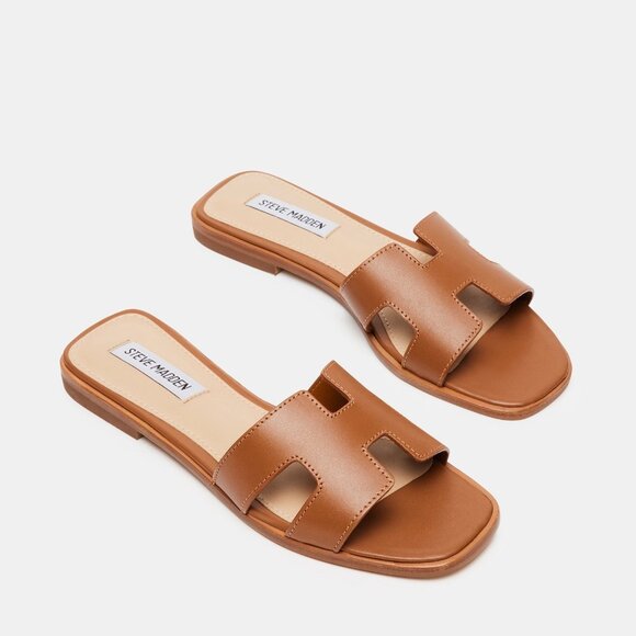 Like new Steve Madden Hadyn Slide in Cognac brown leather sandal flat - Picture 1 of 8